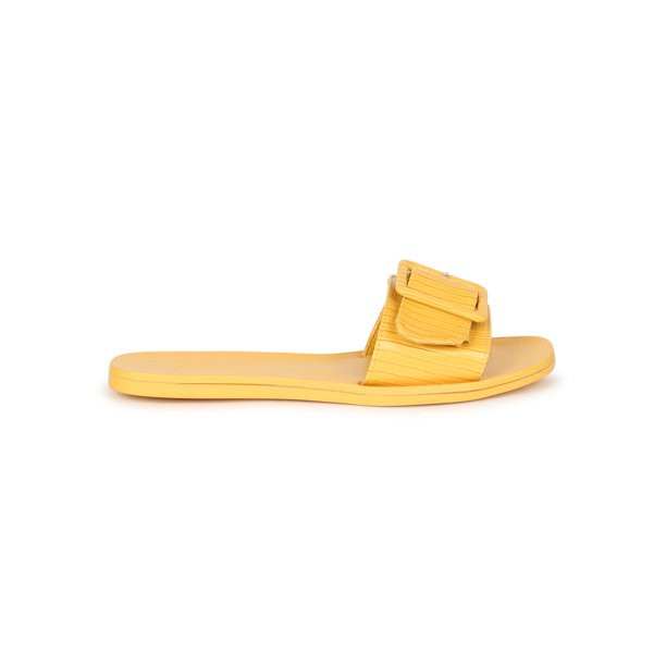 Women's Square Toe Buckle Adorned Embossed Slide Sandal 20562 - Walmart.com | Walmart (US)
