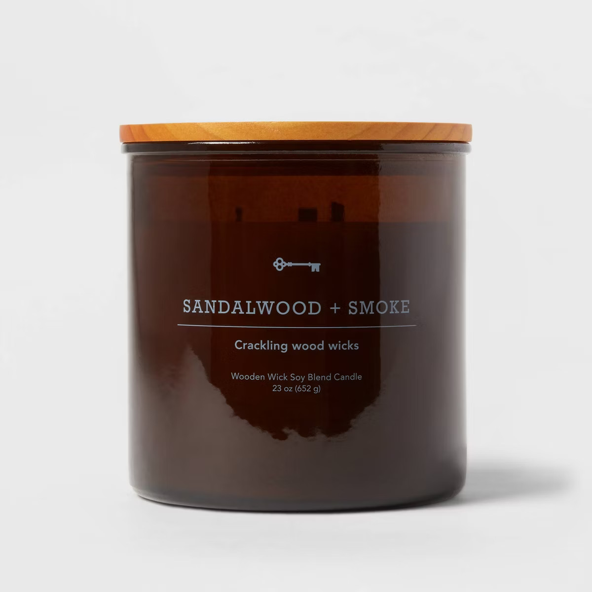 3-Wick Amber Glass Sandalwood + Smoke Lidded Wooden Wick Jar Candle 21oz - Threshold™ | Target