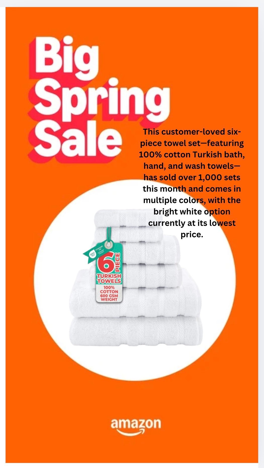 This customer-loved six-piece towel set—featuring 100% cotton Turkish bath, hand, and wash towels—has sold over 1,000 sets this month and comes in multiple colors, with the bright white option currently at its lowest price.

#LTKselfcare #LTKHome #LTKSaleAlert