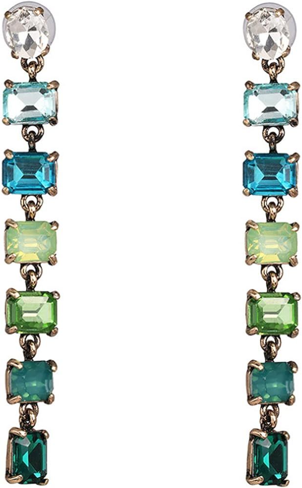 Simple Crystal Rectangle Geometry Long Dangle Earring Classic Sparkly colorful zircon Drop Statem... | Amazon (US)