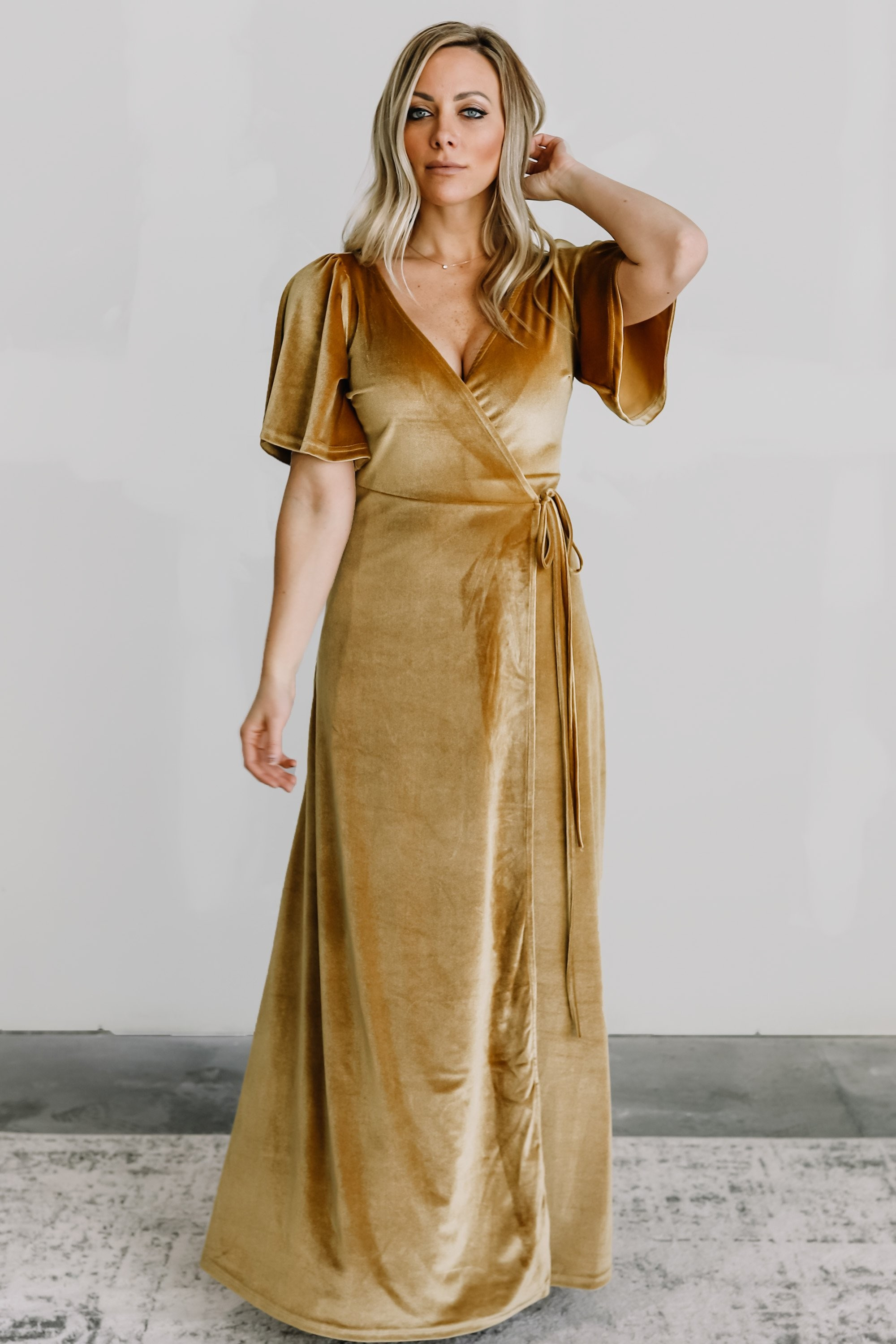 Meghan Gold Velvet Wrap Maxi | Baltic Born