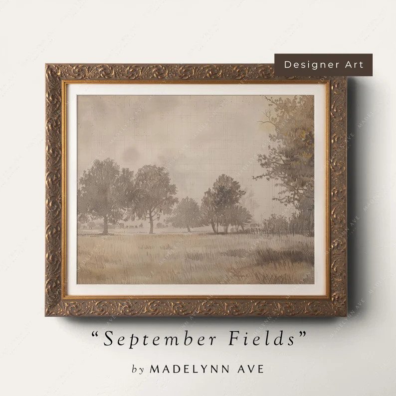 Autumn Fields Landscape Drawing Art Print Vintage Style for Fall Decor, Autumn Wall Art, Sketch W... | Etsy (Global)