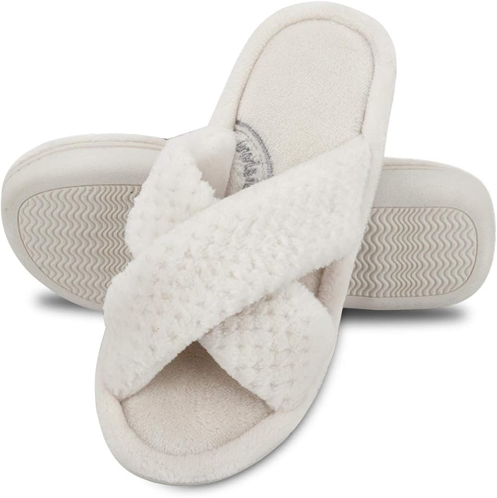 DL Women's Open Toe Cross Band Slippers, Memory Foam Slip on Home Slippers for Women with Indoor ... | Amazon (US)