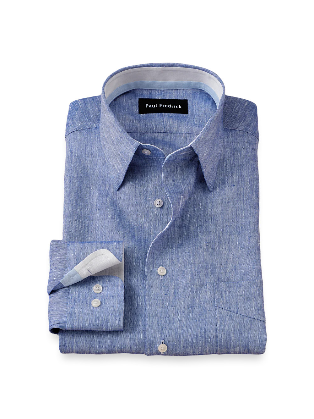 Non-Iron Linen Solid Dress Shirt With Contrast Trim - Dark Blue | Paul Fredrick MenStyle