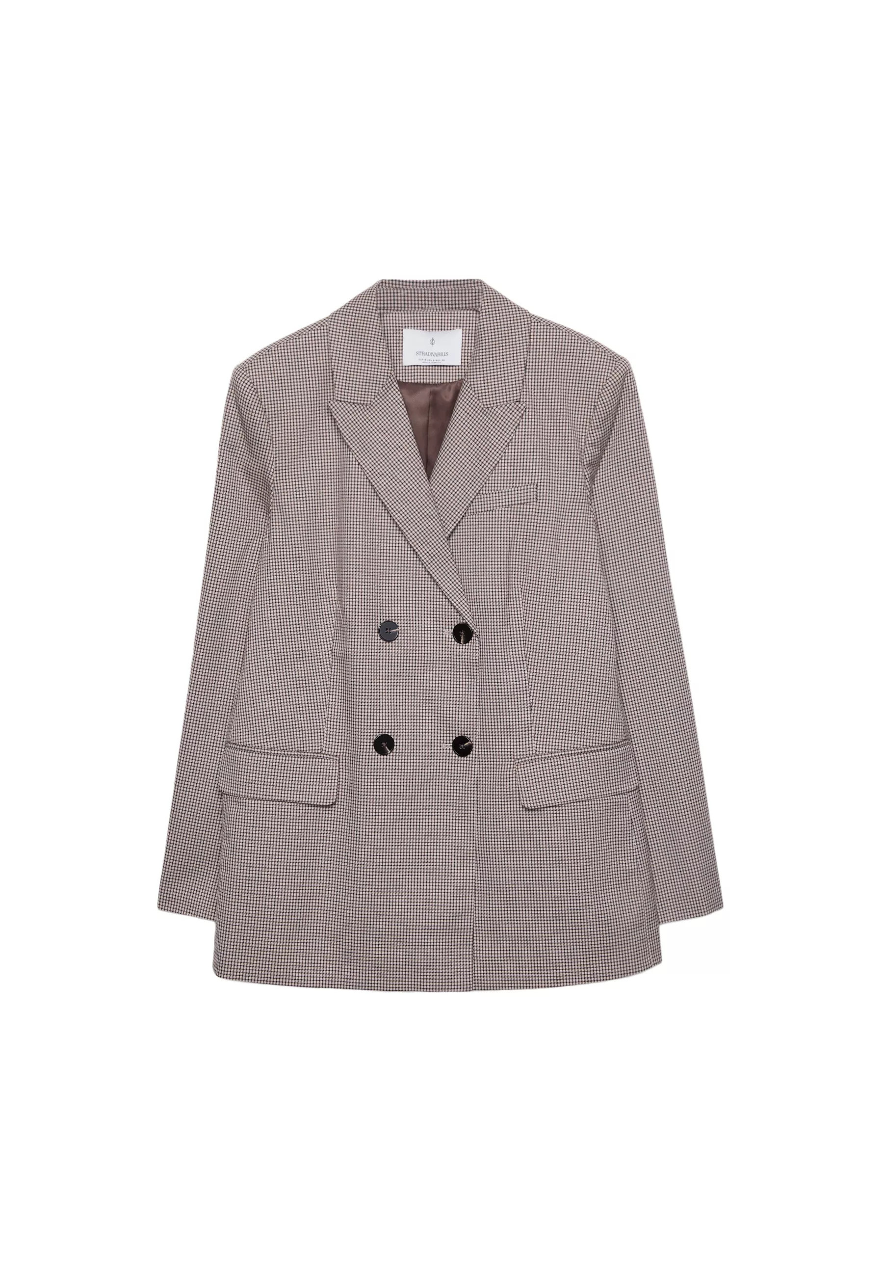 Printed double-breasted blazer with buttons - Women's fashion | Stradivarius United Kingdom | Stradivarius (UK)
