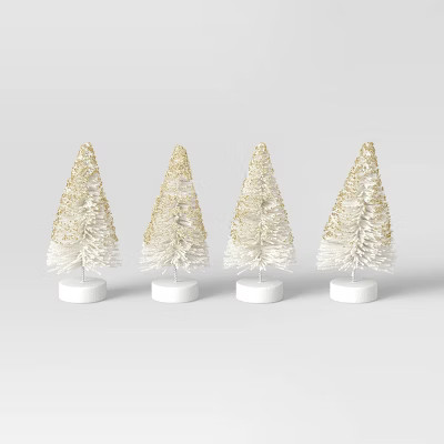 4pc 4" Glittered Sisal Christmas Bottle Brush Tree Set - Wondershop™ White | Target