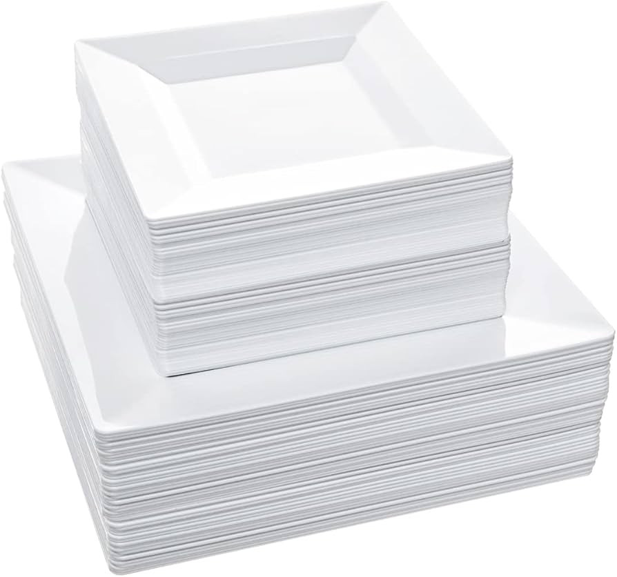 Disposable Square Plastic Plates - 100 Pack - 50 x 9.5 Dinner and 50 x 6.5 Salad Combo Plate - Pr... | Amazon (US)