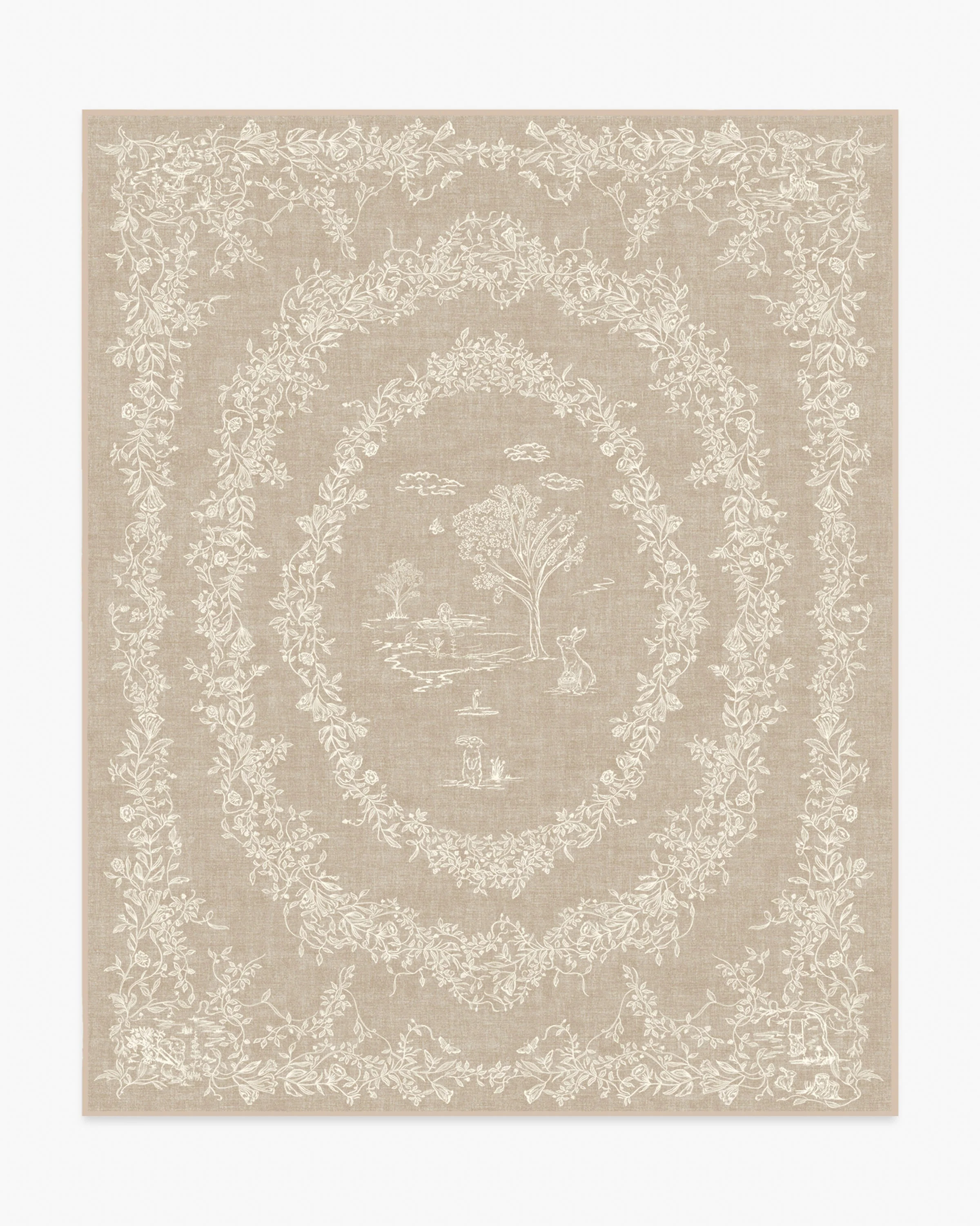 Bashful Bunny Toile Natural Flatwoven Rug | Ruggable