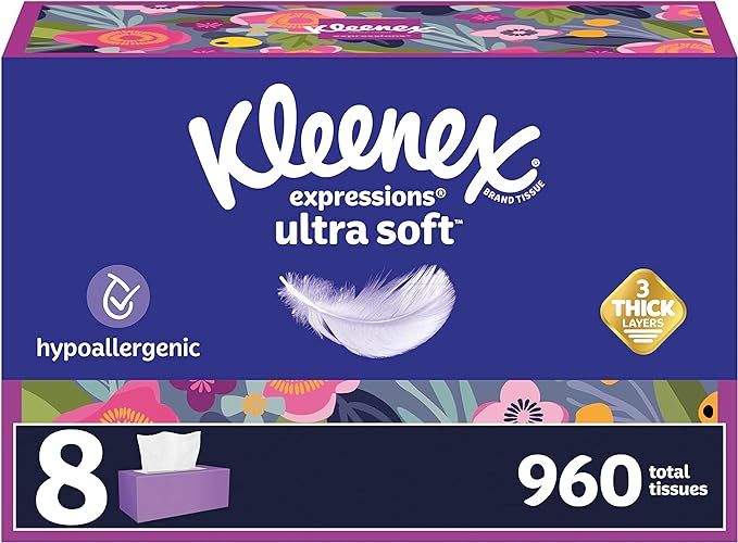 Kleenex Expressions Ultra Soft Facial Tissues, 8 Flat Boxes, 120 Tissues per Box, 3-Ply | Amazon (US)