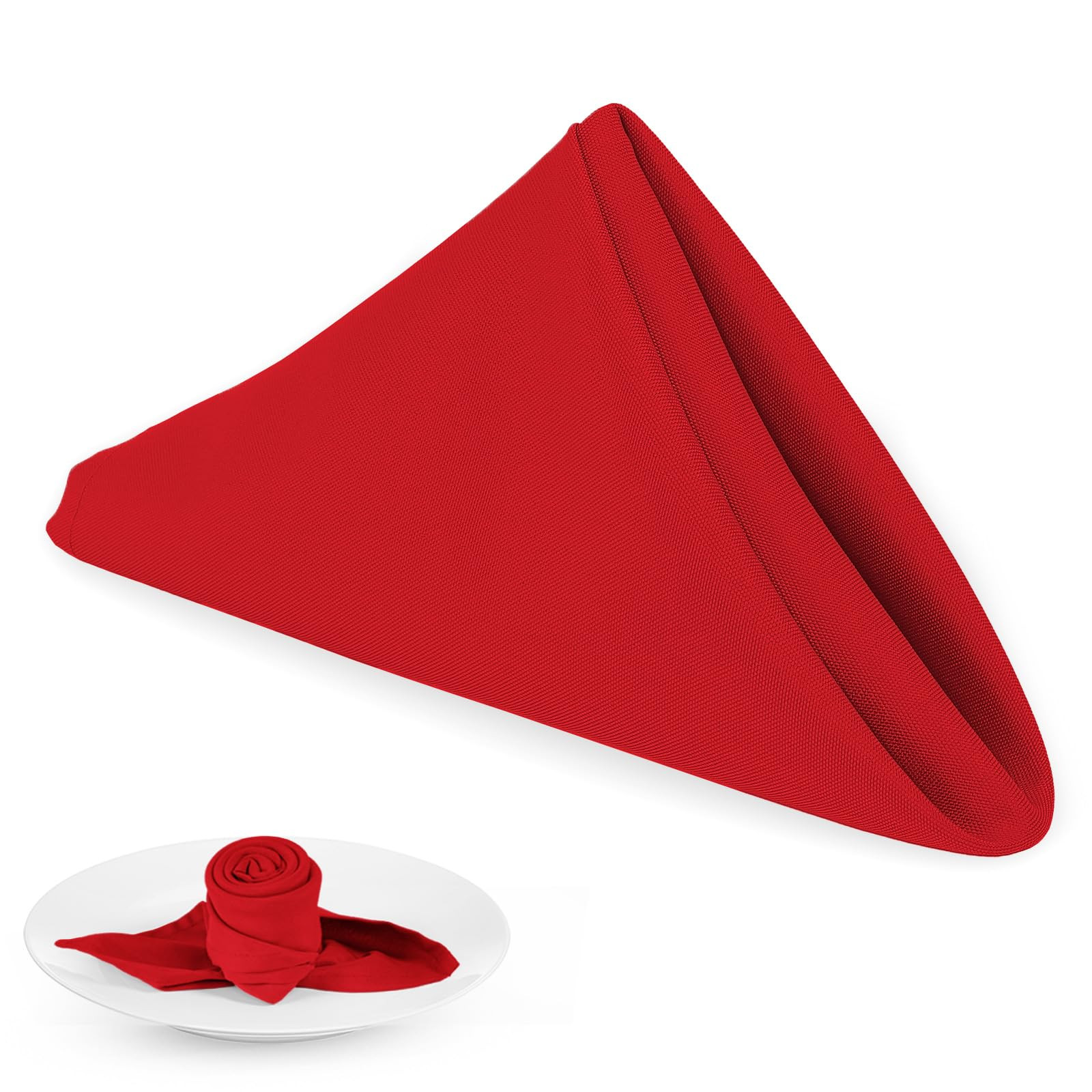 PLOYMONO Red Heavy Duty Cloth Napkins - 17 x 17 Inch Solid Washable Polyester Dinner Napkins - Se... | Amazon (US)