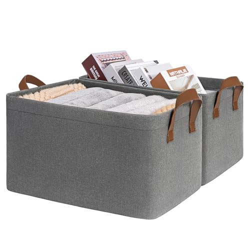 CHICVITA Storage Baskets for Organizing, Fabric Storage Bins for Clothes, Towels, Shoes, Closet Baskets for Bedroom Organizing, 14 ¾" L x 10 ¼" W x 8 ¼" H, Grey, 2-Pack | Amazon (US)