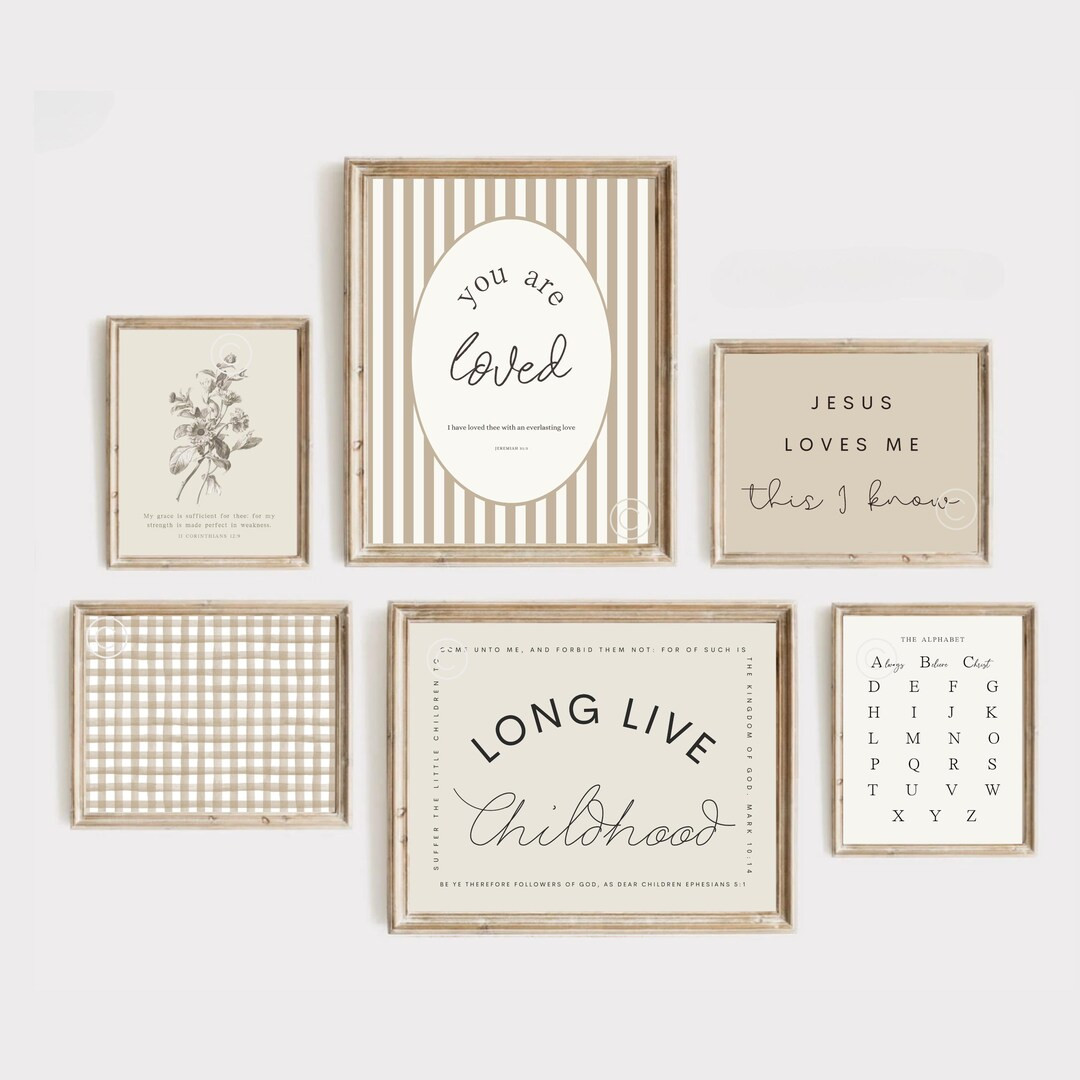 Christian Vintage Gallery Wall, Cottage Core Home Decor, Nursery Scripture Print, Kids Room Wall ... | Etsy (US)