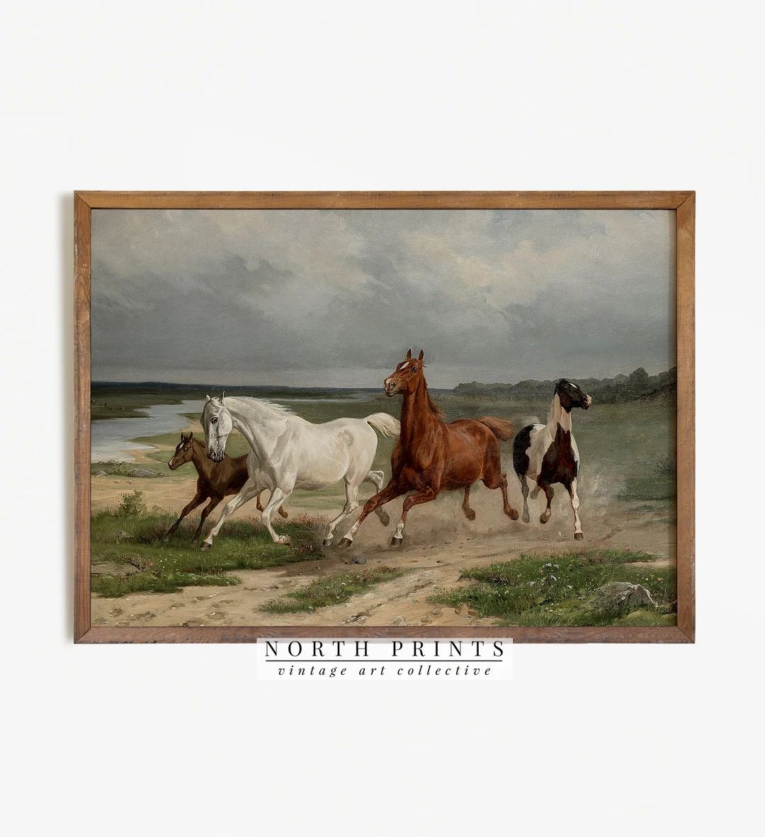 Vintage Western Oil Painting Nursery Wild Horses Print PRINTABLE Antique Art Horizontal 179 - Ets... | Etsy (US)