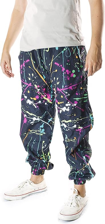 Funny Guy Mugs 80s & 90s Retro Neon Windbreaker Pants - Convertible Shorts Or Pants | Amazon (US)