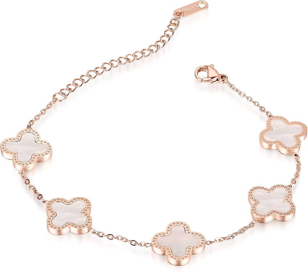 SHINYY Four Leaf Clover Bracelet for Women 18K Gold Plated Stainless Steel Lucky 4 Leaf Link Brac... | Amazon (US)