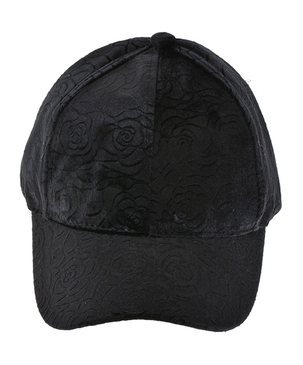 DNMC Women's Baseball Caps - Black Rose-Embossed Velvet Baseball Cap | Zulily