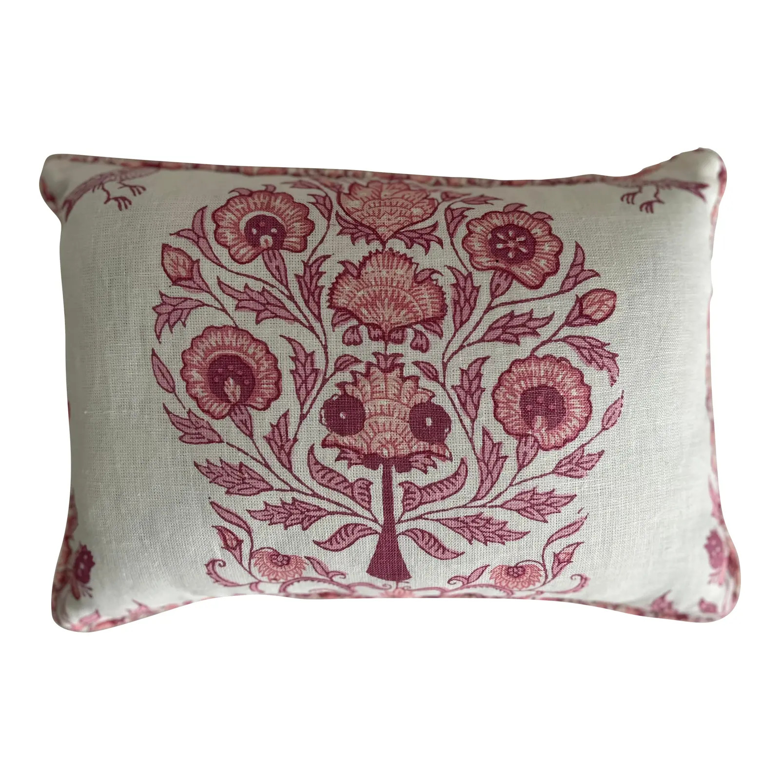 Contemporary Pink and White Kalamkari Quadrille Fabric Pillow | Chairish