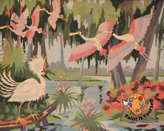 Flying Flamingoes Vintage Style PAINT by NUMBER Kit Adult  - Etsy | Etsy (US)