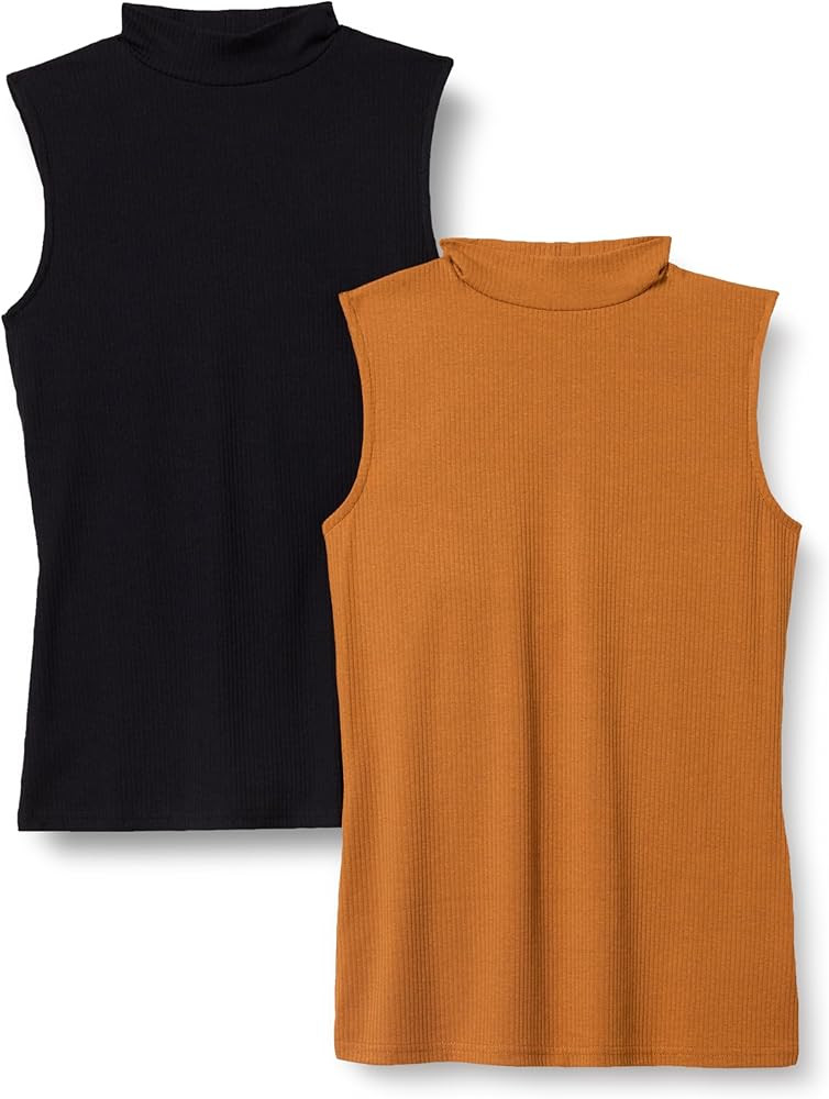 Amazon Essentials Women's Mock-Neck Slim-Fit Rib-Knit Sleeveless Top, Pack of 2 | Amazon (US)