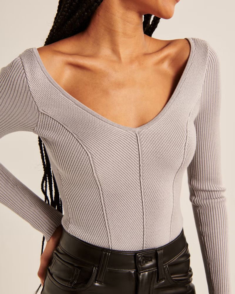 Women's Wide Ribbed V-Neck Sweater Bodysuit | Women's Clearance | Abercrombie.com | Abercrombie & Fitch (US)