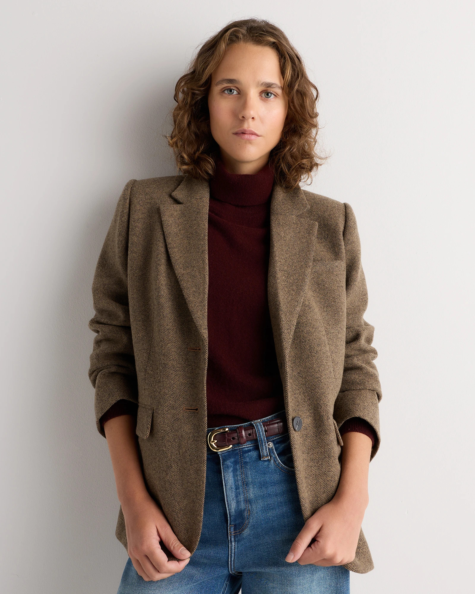 Quince | Women's Italian Wool OverSized Blazer in Textured Brown, Size XL | Quince