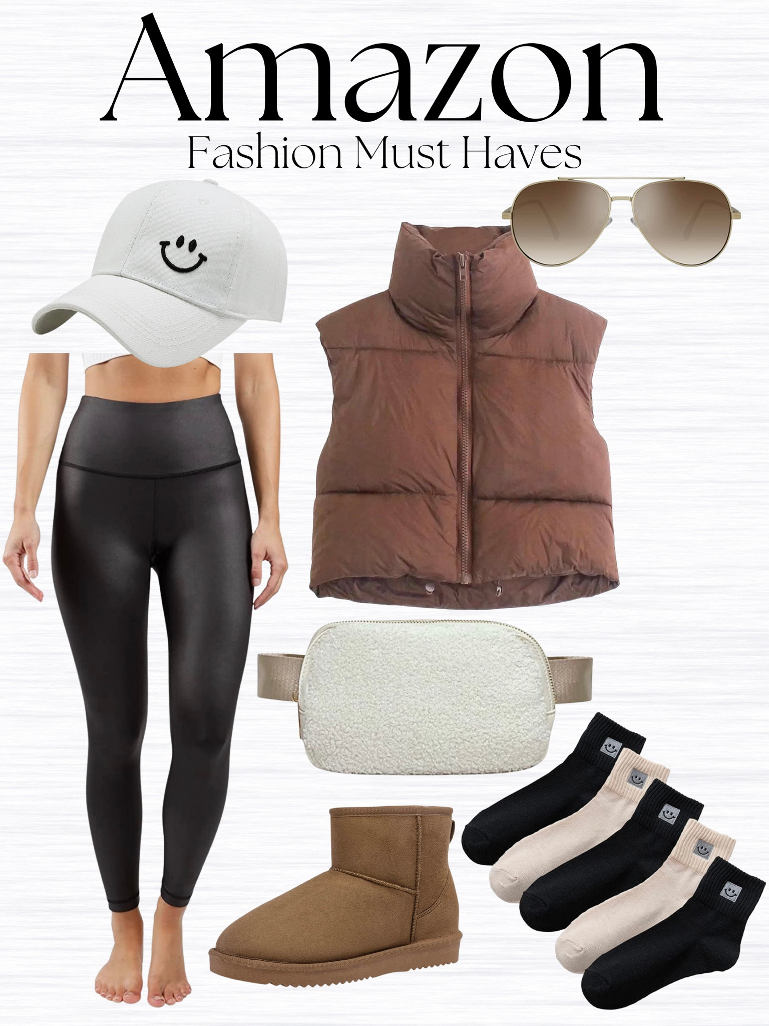 Amazon fashion must haves, amazon style, fall fashion, crop puffer vest, faux leather leggings, smiley face, Sherpa belt bag, Lululemon, Ugg dupes, shearling boots

#LTKstyletip #LTKSeasonal #LTKsalealert