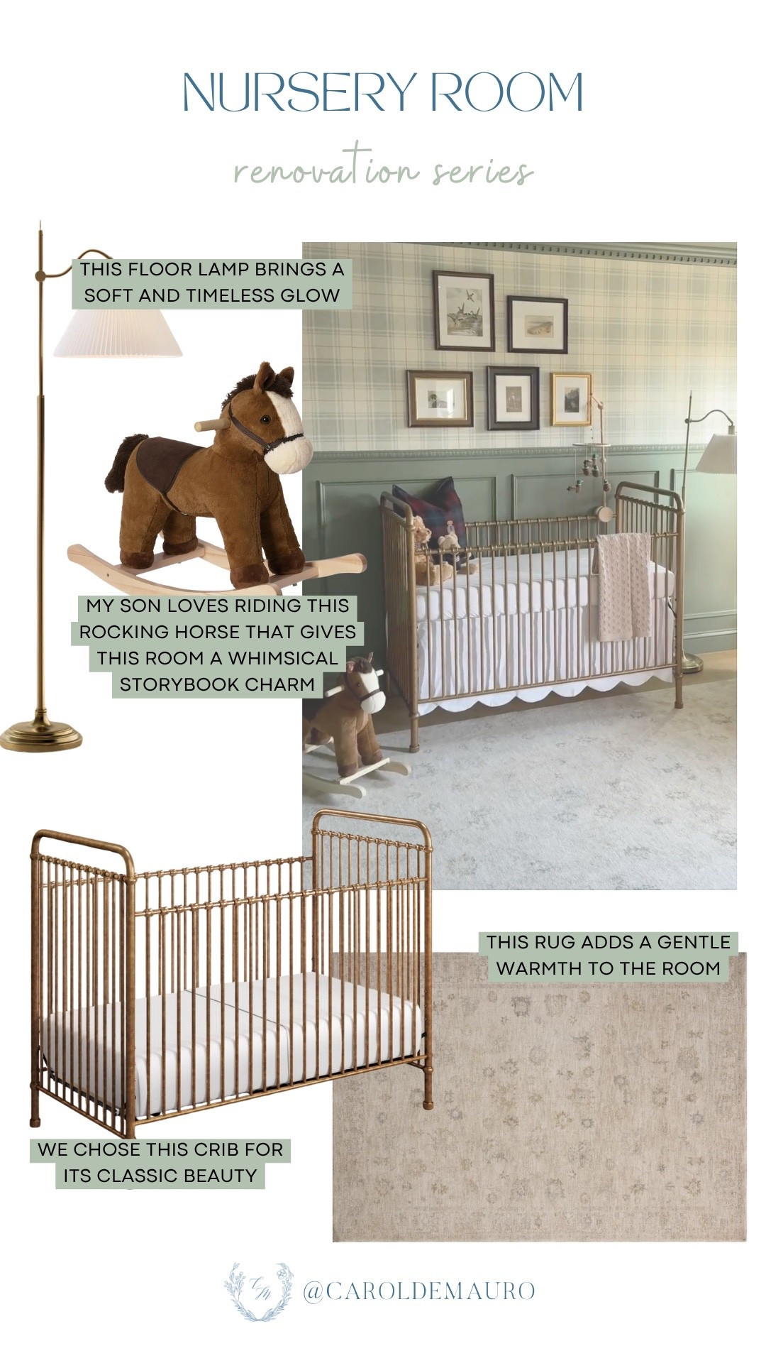 A brass crib, plaid wallpaper, and a rocking horse is the nursery combination that feels timeless and so full of warmth.

nursery room, boy nursery, nursery inspo, green nursery, interior design, home inspo, renovation inspo

#LTKHome