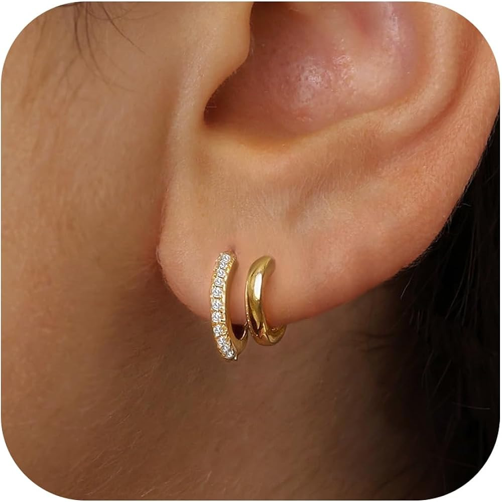 Gold Earrings for Women Dainty Cubic Zirconia Earrings Studs Small Gold Hoops 14K Gold Hoop Earri... | Amazon (US)