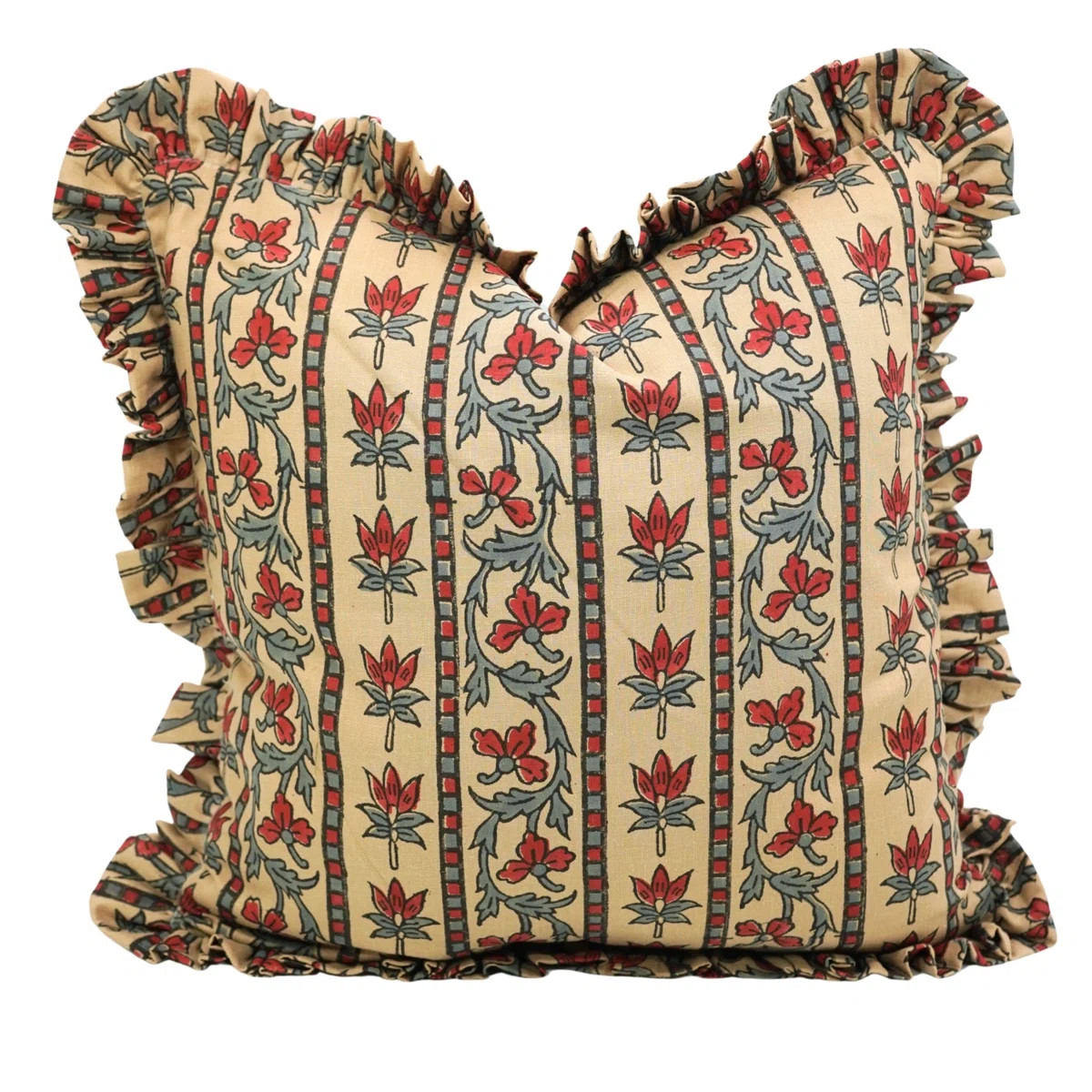 Fabdivine Artisan Block Printed Frill Cushion Cover Reversible Coloured  Linen Pillow with Elegan... | Wayfair North America