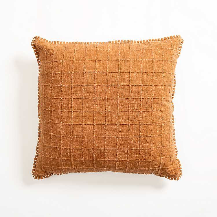 New! Rust Grid Whipstich Edge Pillow | Kirkland's Home