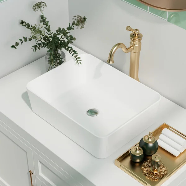 White Ceramic Rectangular Vessel Bathroom Sink | Wayfair North America