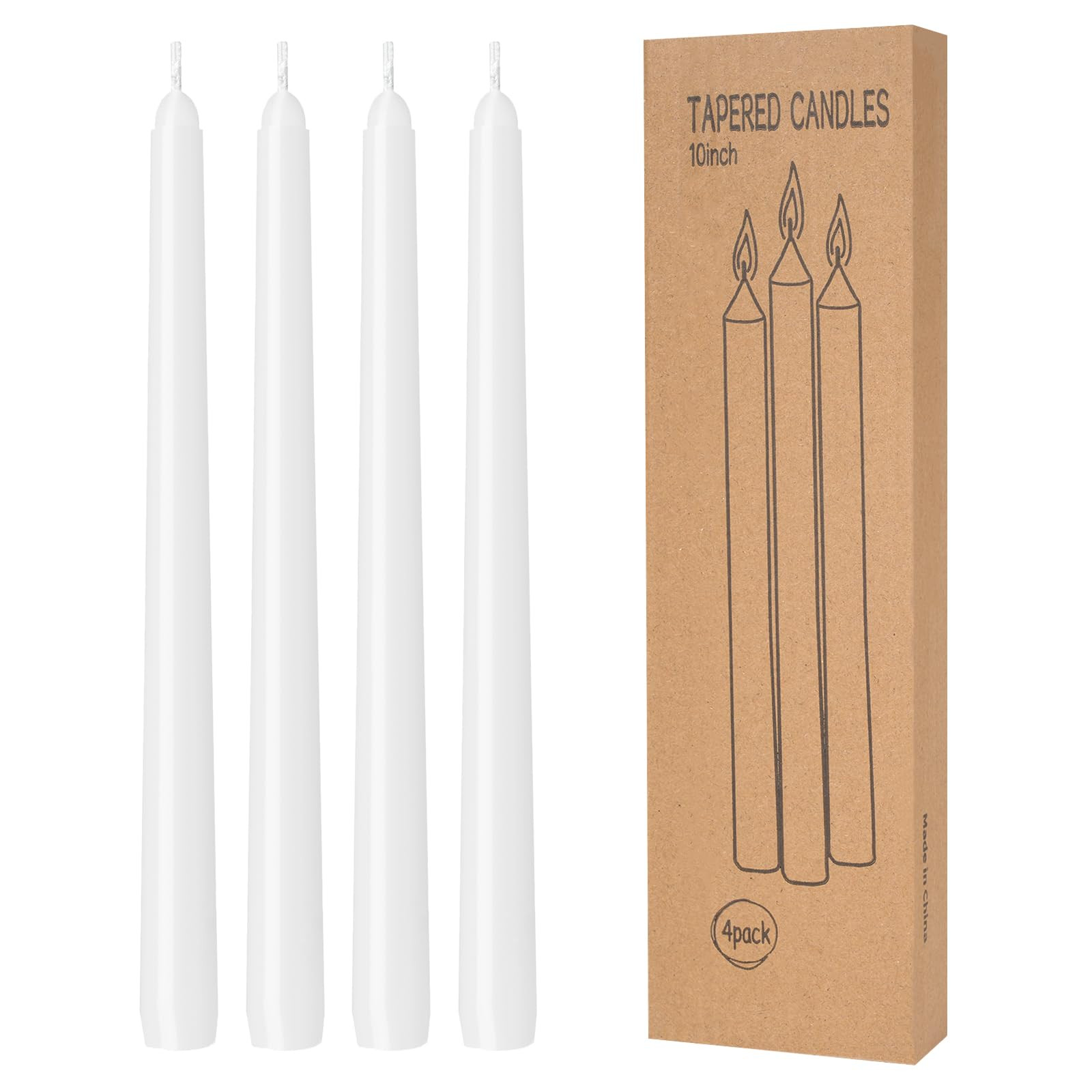 4 Pack White Taper Candles - Taper Candles 10 Inch Dripless, Smokeless & Unscented - 8 Hours Long... | Amazon (US)