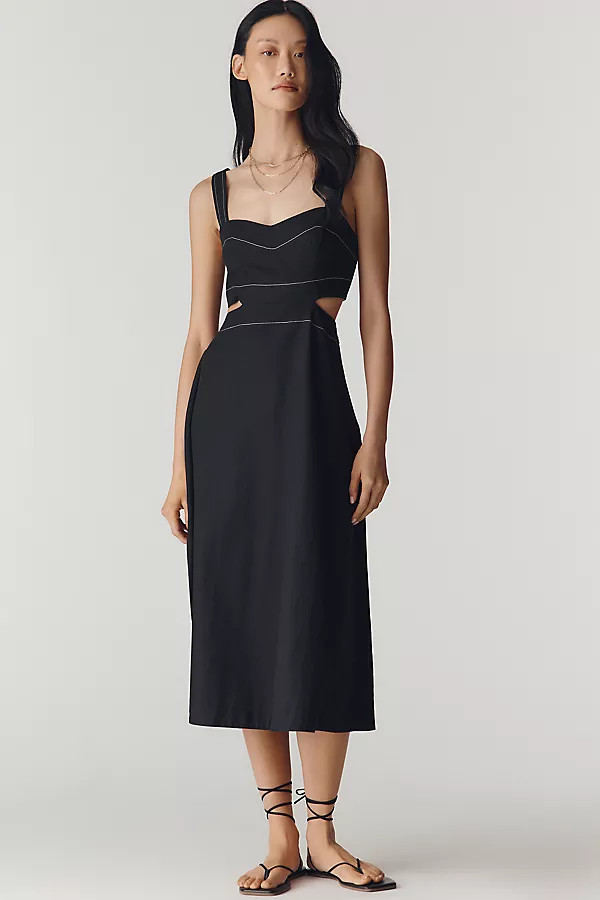 Linen-Blend Cutout Midi Dress | Anthropologie (US)