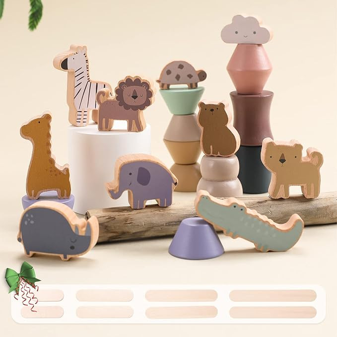 WOODEN TEETHER Forest Animal Stacking Balance Toy - Fun and Educational Game for Kids - Develops ... | Amazon (US)