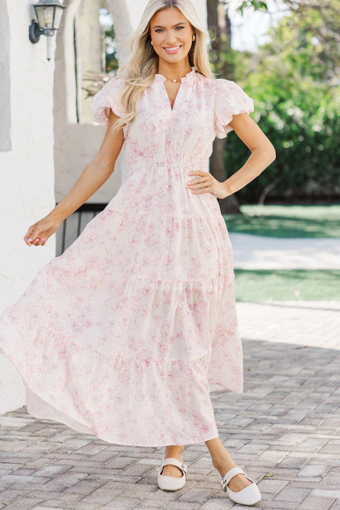 Coming Back For You Blush Toile Tiered Midi Dress | The Mint Julep Boutique