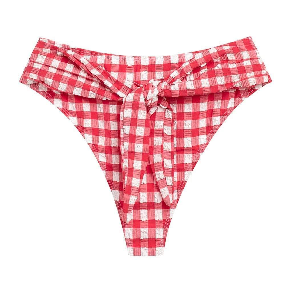 Red Gingham Paula Tie-Up Bikini Bottom | Montce