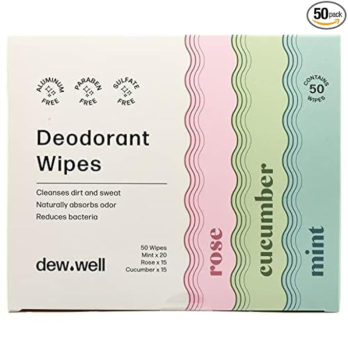 Dew Well Deodorant Wipes - On-the-Go Travel Deodorant - Fresh Mint, Rose & Cucumber Scents Body W... | Amazon (US)