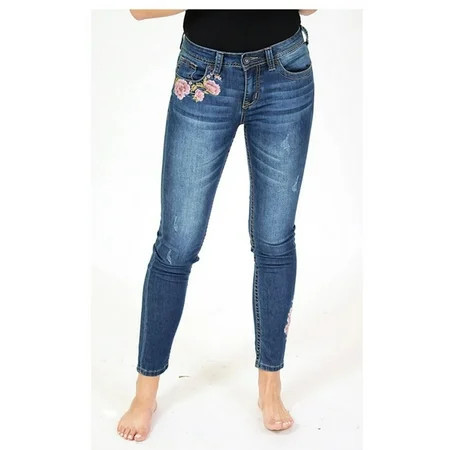 Charme by Grace in LA Women's Pink Floral Embroidered Skinny Jeans (29) | Walmart (US)