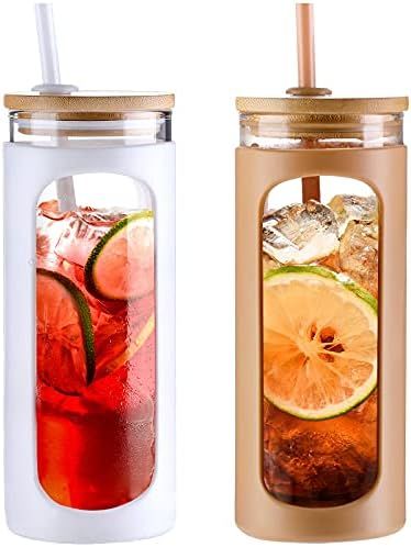 Kodrine 20oz Glass Water Bottle with Straw and Lid,Bamboo Lids Water Tumbler, Iced Coffee Cup Reu... | Amazon (US)