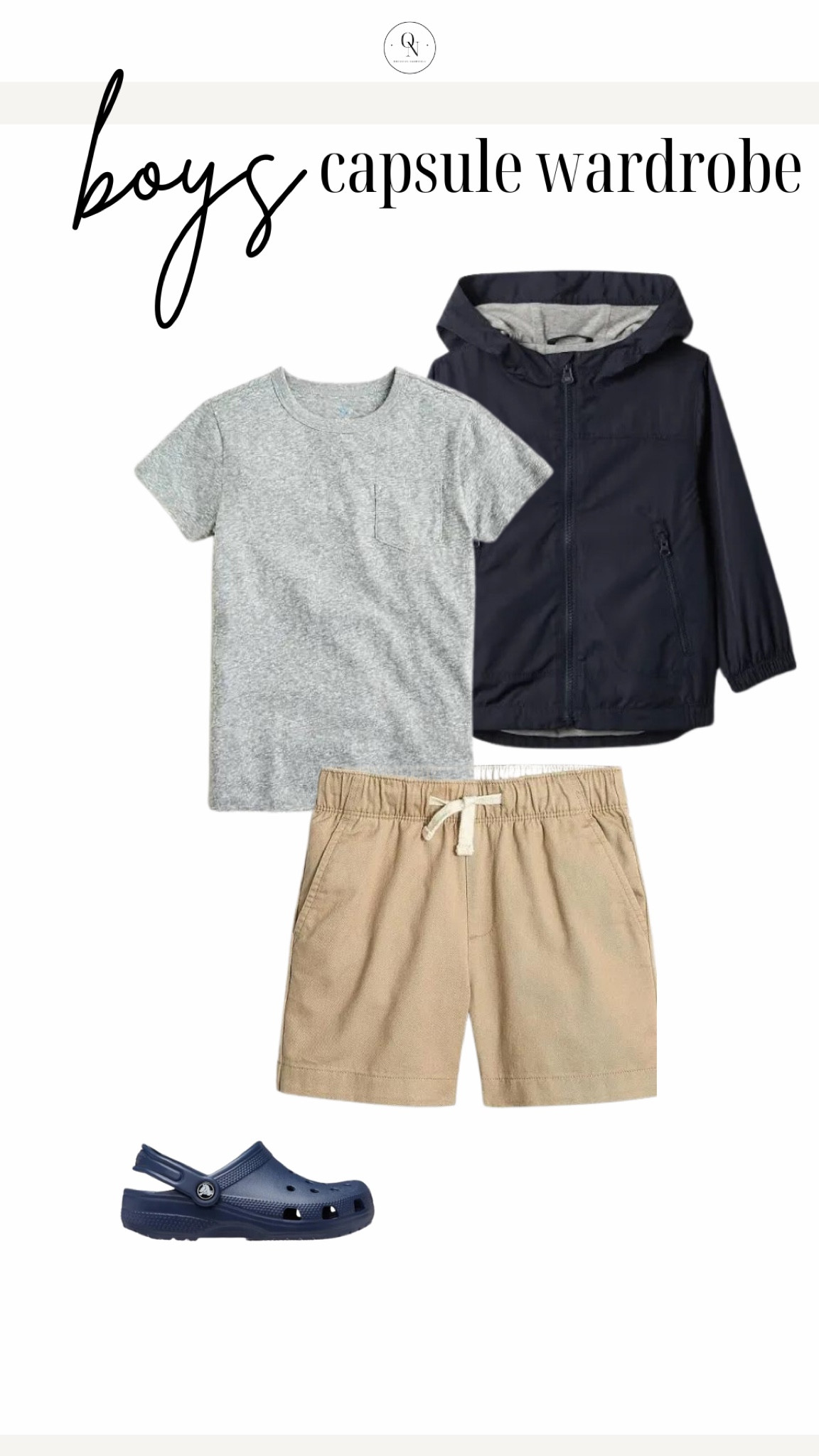 Shorts and a tshirt outfit from the Boys capsule wardrobe. I love these boys pull on shorts from Target. I recommend buying 5 pair - 3 of them being khaki and navy. For casual shoes, we love crocs but natives and keens are two other great options I’m also linking for you!

Here is a list of recommended items with the number I suggest for each! Remember this is a jumping off point and you should go through your kids clothes and see what they have first before heading to the store.

5x Short Sleeve Tshirts // I recommend a mix of graphic and plain Tshirts.

4x Long Sleeve Tshirts // I recommend a mix of plain and stripe

2x polo shirts // solid blues work well here

Jackets // Windbreaker or rain coat and a pullover 

2x Denim // I recommend one dark and one light. We love target jeans and HM for our boys. 

2x Joggers in grey and navy

5x shorts // I recommend navy, khaki and grey as a base and then fill in with color and pattern for the remaining 3.

1x Dress pants // I love Jcrew for my joys.

Shoes // casual sandals that can get wet like keens, crocs or natives Dress shoes (we love loafers!) and sneakers.

Accessories: An easy to adjust belt, socks for sneakers and socks for dress shoes. 

Spring outfits, kids outfits, outfits for boys, boys capsule wardrobe, kids capsule wardrobe, spring capsule wardrobe, boys outfits

#LTKSeasonal #LTKSpringSale