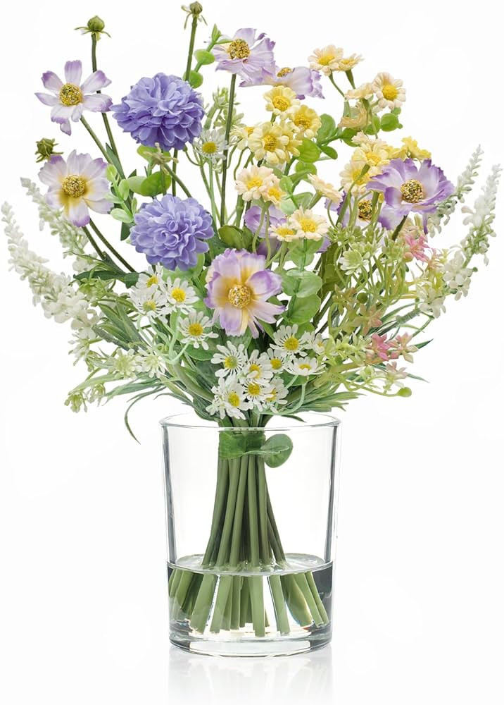 WELL KNOWN Artificial Flowers with Vase, Realistic Silk Mixed Artificial Flowers for Home Decor, ... | Amazon (US)