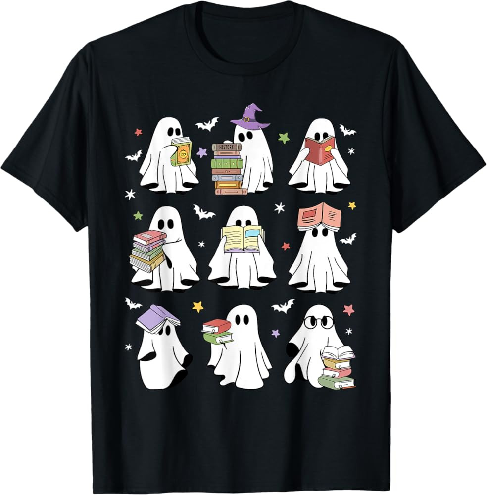 Funny Ghost Book Reading Halloween Books Lover Teacher Kids T-Shirt | Amazon (US)
