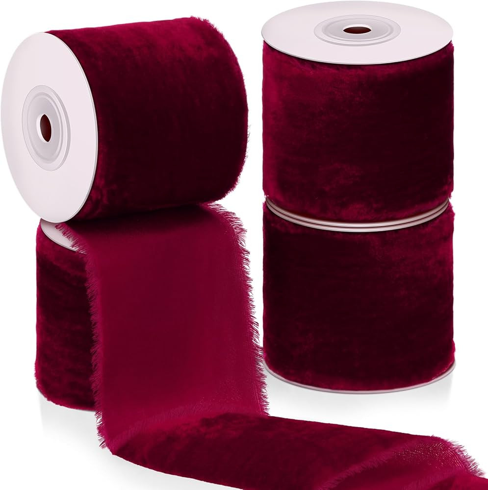 Preboun 4 Rolls Silk Velvet Ribbon for Gift Wrapping 24 Yards Total Frayed Edge Velvet Ribbon for... | Amazon (US)