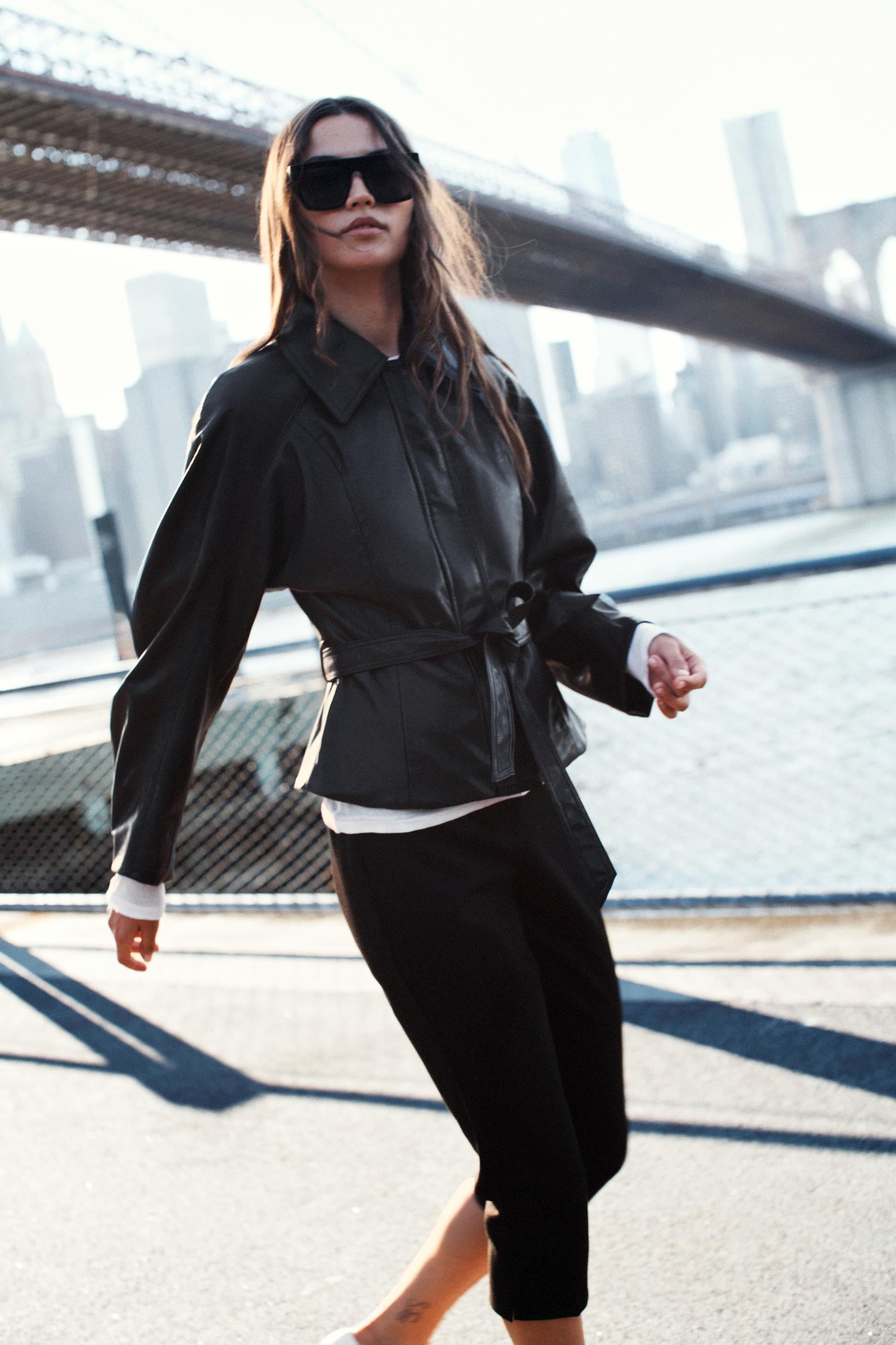 Zara - Leather-Effect Belted Jacket - Black - Xl - Woman | Zara US