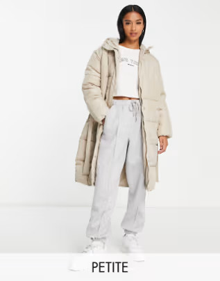 New Look Petite belted midi puffer coat in cream | ASOS (Global)