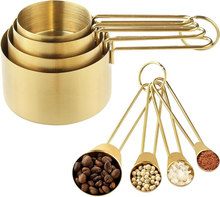 Measuring Cups and Spoons Set, Kaloo 8PCS Stainless Steel Metal Measuring Cups, Gold Finish, Idea... | Amazon (US)