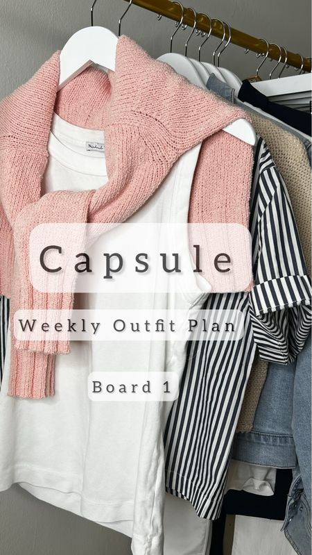 I board of 2 
A weekly outfit plan using items from a capsule wardrobe. You will be able to make multiple outfits from these items! 

Note!!! The tan sweater is not online yet. Watch my stories; I'll link them ASAP! 

#LTKstyletip #LTKxMadewell #LTKover40