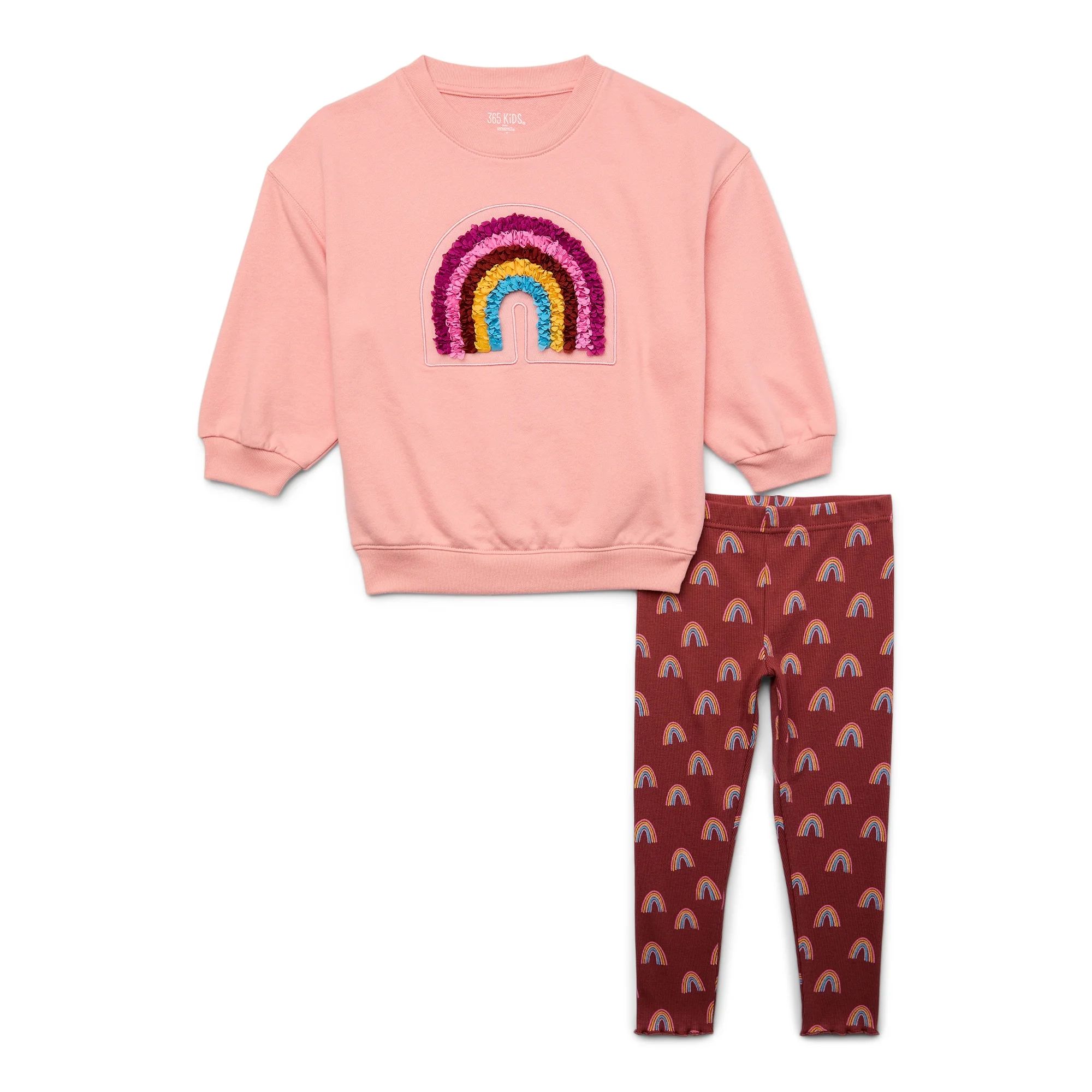 365 Kids by Garanimals Girls Crewneck Sweatshirt and Leggings, 2-Piece Outfit Set, Sizes 4-10 | Walmart (US)