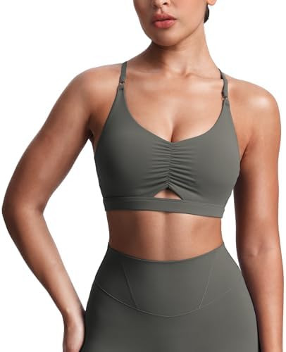 Aoxjox Women's Workout Sports Bras Cross Back Fitness Athletic Velura Ruched Bra PlushFlex™ Yog... | Amazon (US)