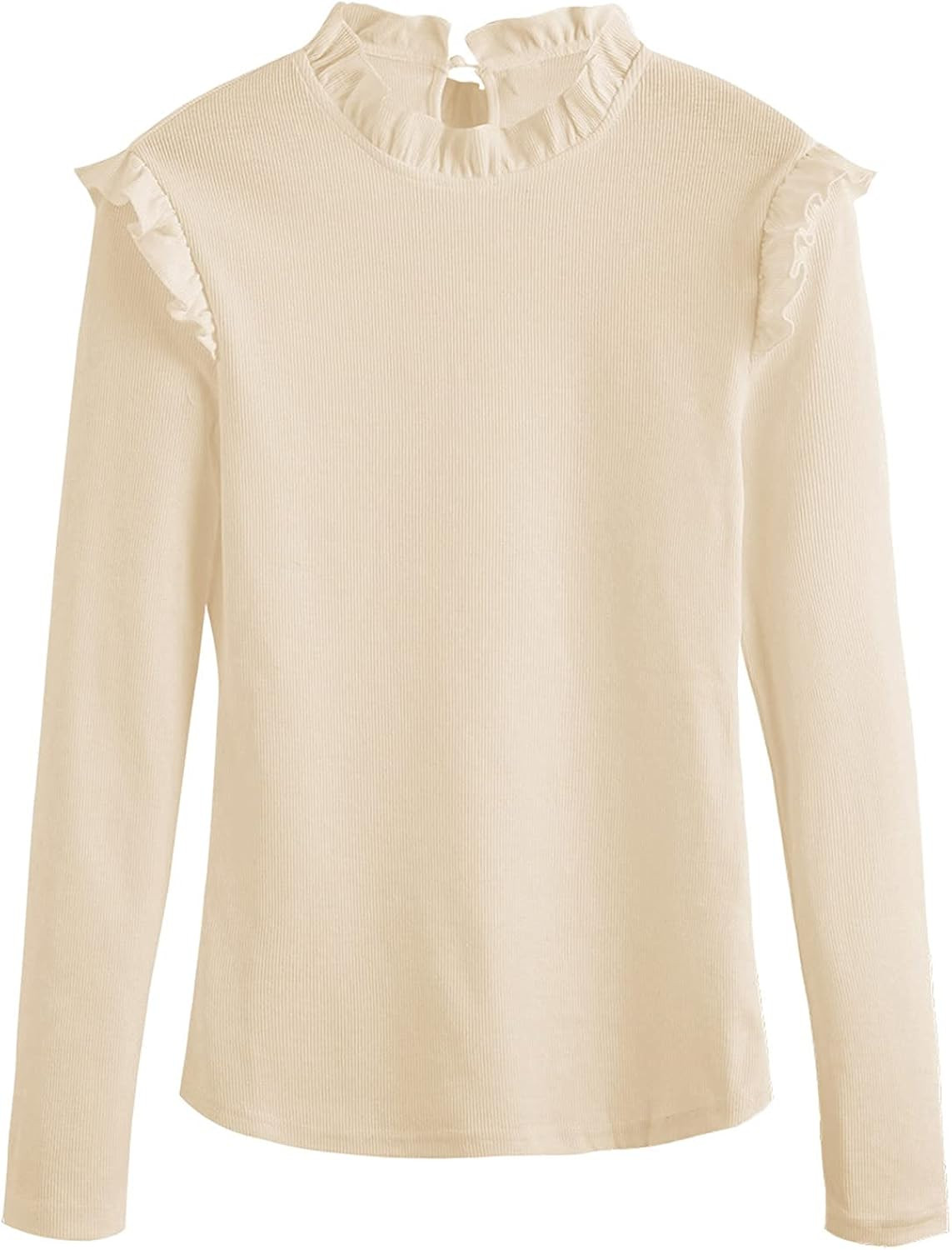 Romwe Women's Stand Collar Slim Fit Frilled Ruffles Shoulder Solid Keyhole Blouse Top | Amazon (US)